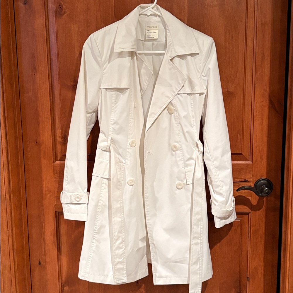 Maurices Classic White Lightweight Belted Trench Coat Jacket S
